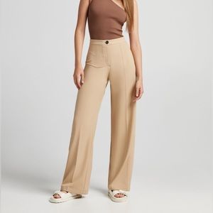 Bershka high waisted beige tan wide leg pants